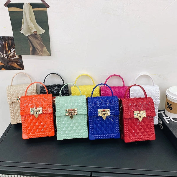 Women's Mini Silica Gel Lingge Fashion Square Lock Clasp Crossbody Bag