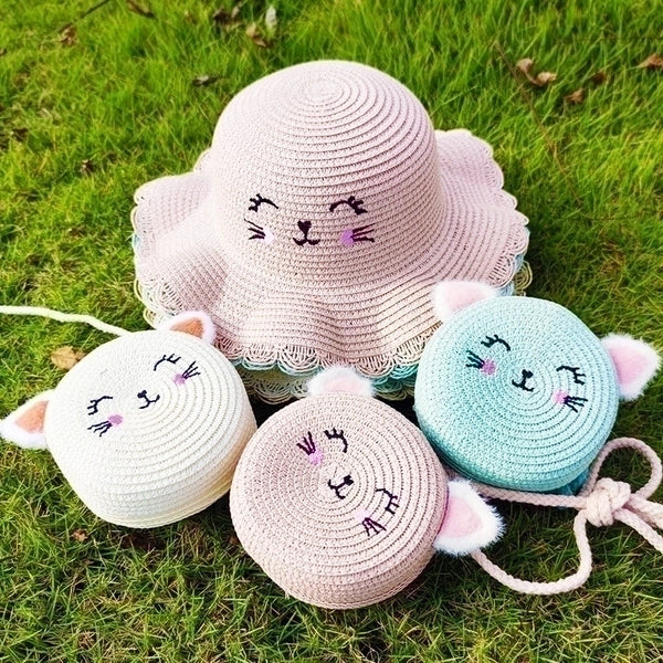 Women's Mini Straw Cartoon Cute Round Zipper Circle Bag