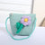 Women's Mini Straw Flower Bow Knot Fashion Bucket Zipper Shoulder Bag Handbag Crossbody Bag