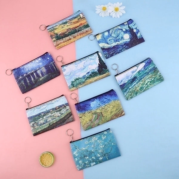 Women's Oil Painting Pu Leather Zipper Coin Purses