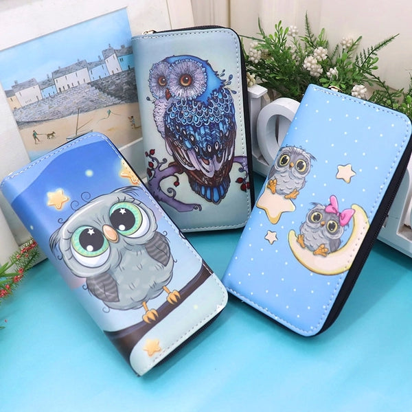 Women's Owl Pu Leather Zipper Wallets