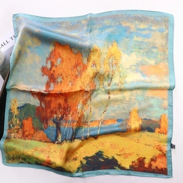 Women's Pastoral Scenery Polyester Silk Scarf