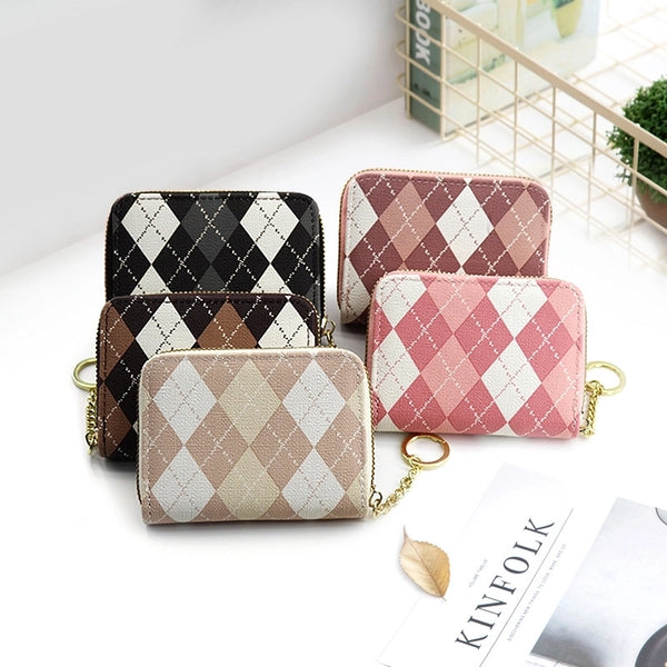 Women's Plaid Pu Leather Zipper Card Holders