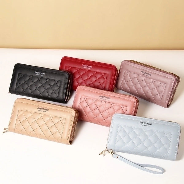 Women's Plaid Solid Color Pu Leather Zipper Wallets