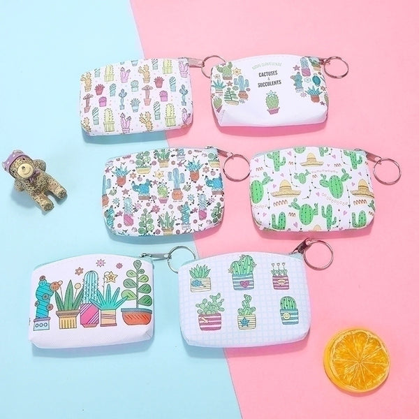 Women's Plant Pu Leather Zipper Coin Purses