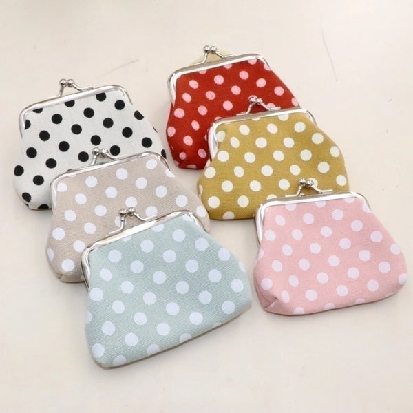 Women's Polka Dots Canvas Clasp Frame Coin Purses