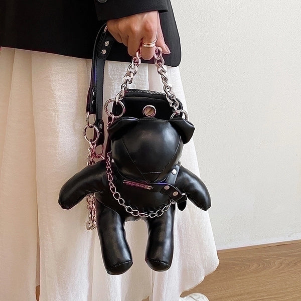 Women's Pu Leather Animal Bear Streetwear Chain Zipper Crossbody Bag