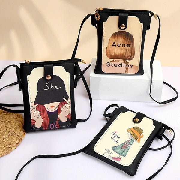 Women's Pu Leather Cartoon Cute Square Zipper Buckle Crossbody Bag