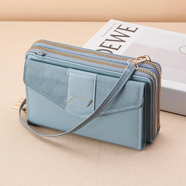 Women's Pu Leather Color Block Elegant Classic Style Square Buckle Crossbody Bag