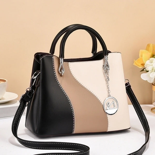 Women's Pu Leather Color Block Streetwear Square Zipper Handbag