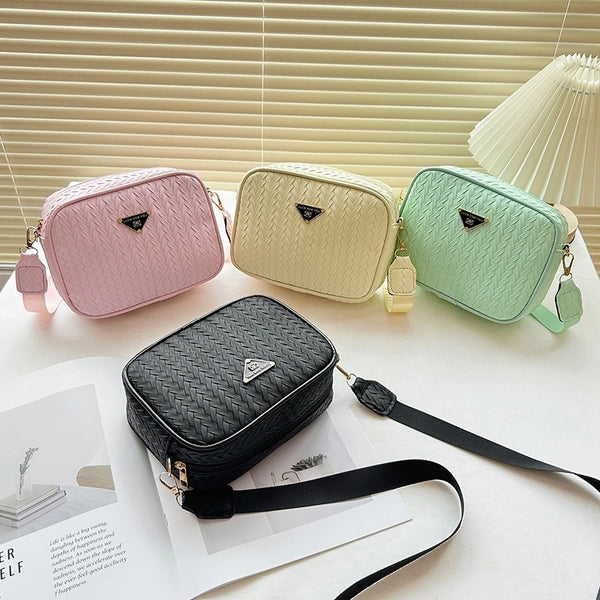 Women's Pu Leather Solid Color Basic Classic Style Square Lock Clasp Crossbody Bag Square Bag