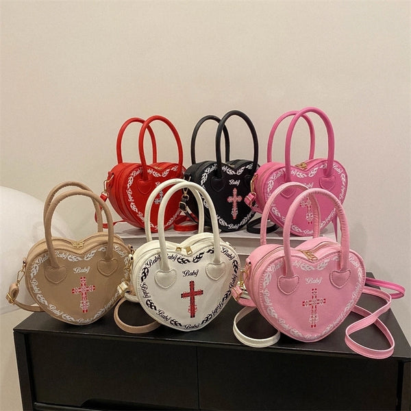 Women's Pu Leather Solid Color Basic Heart-shaped Zipper Handbag