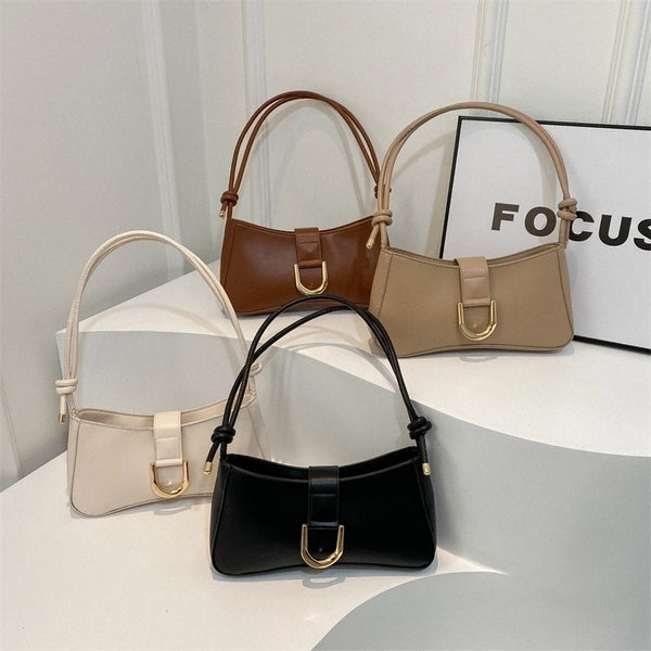 Women's Pu Leather Solid Color Classic Style Zipper Shoulder Bag