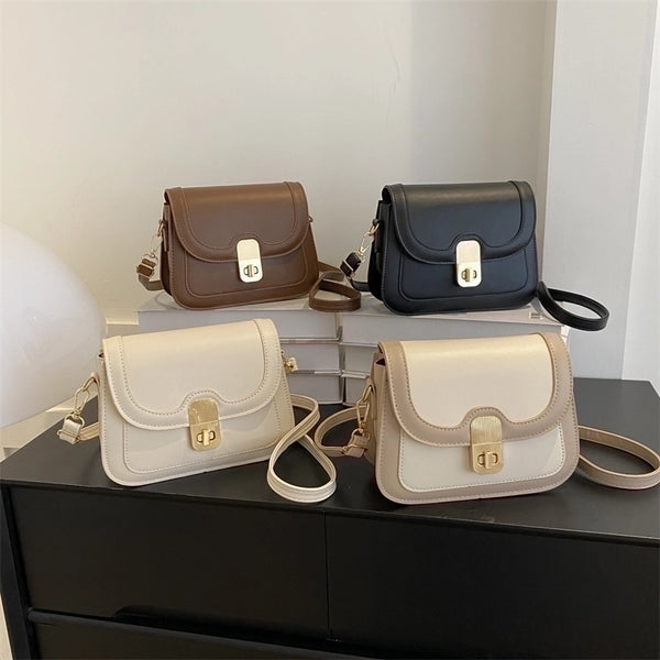 Women's Pu Leather Solid Color Elegant Square Flip Cover Crossbody Bag