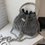 Women's Pu Leather Solid Color Fashion Rhinestone Tassel Bucket String Handbag Crossbody Bag