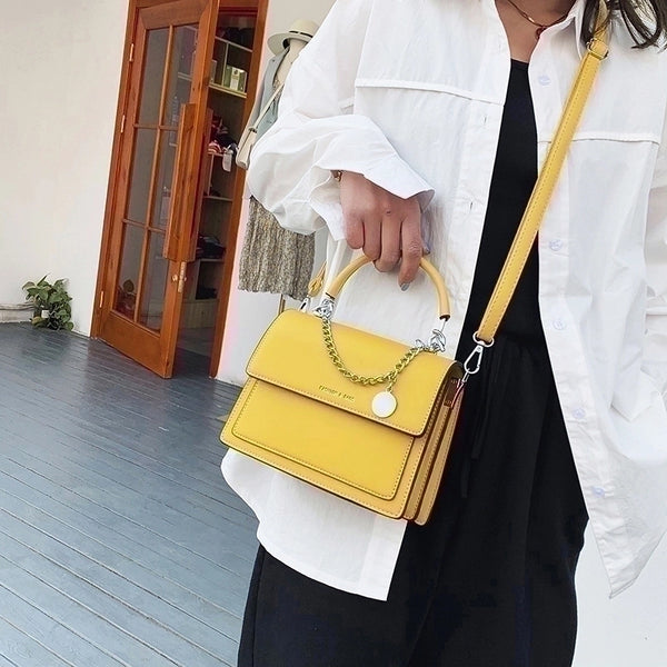 Women's Pu Leather Solid Color Fashion Square Magnetic Buckle Shoulder Bag Crossbody Bag Square Bag