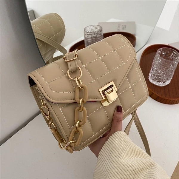 Women's Pu Leather Solid Color Streetwear Square Flip Cover Shoulder Bag Crossbody Bag Square Bag