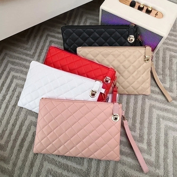 Women's Pu Leather Solid Color Streetwear Square Zipper Buckle Clutch Bag