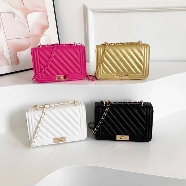 Women's Pu Leather Stripe Elegant Flip Cover Crossbody Bag