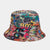 Women's Retro Color Block Printing Flat Eaves Bucket Hat