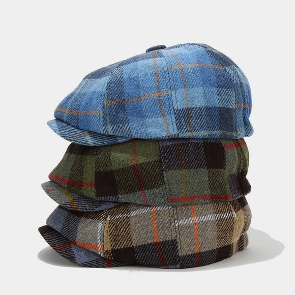 Women's Retro Plaid Short Brim Beret Hat