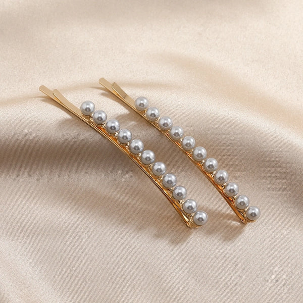 Women's Retro Simple Style Solid Color Metal Inlay Pearl Hair Clip