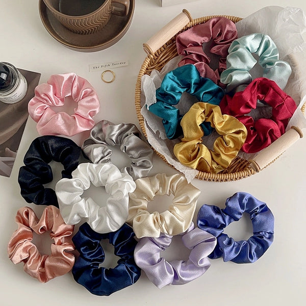 Women's Retro Simple Style Solid Color Satin Rib-Knit Hair Tie