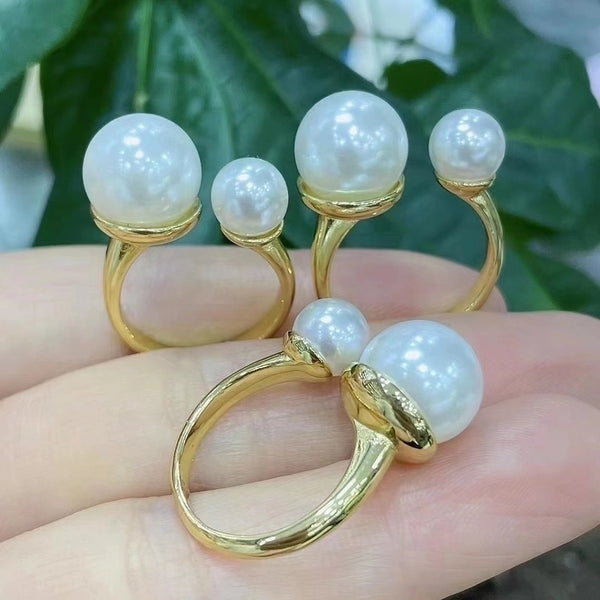 Women's Retro Solid Color Copper Pearl Rings Pearl Plating Metal