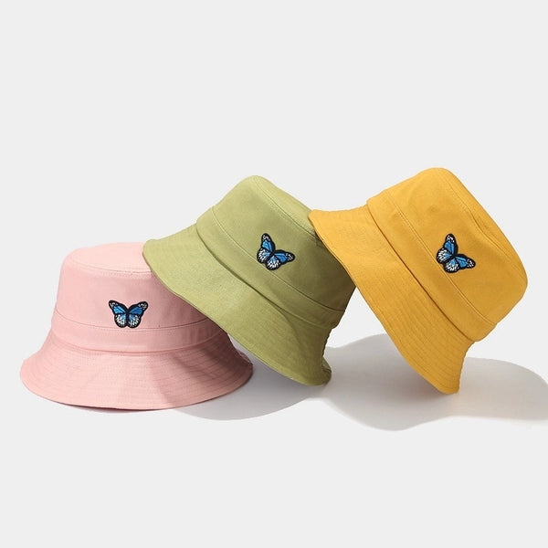 Women's Minimalist Butterfly Embroidery Wide Eaves Bucket Hat