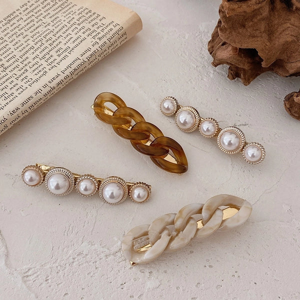 Women's Simple Style Chains Print Arylic Inlay Pearl Hair Clip