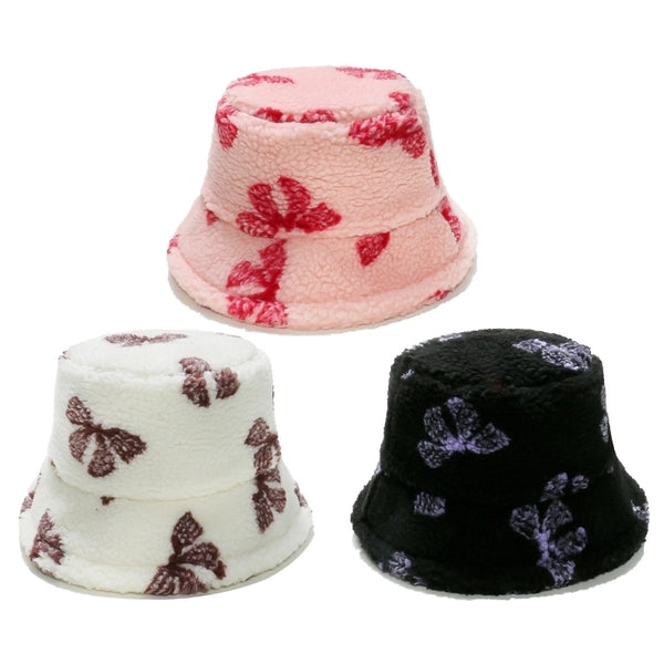 Women's Minimalist Classic Style Bow Knot Printing Bowknot Flat Eaves Bucket Hat