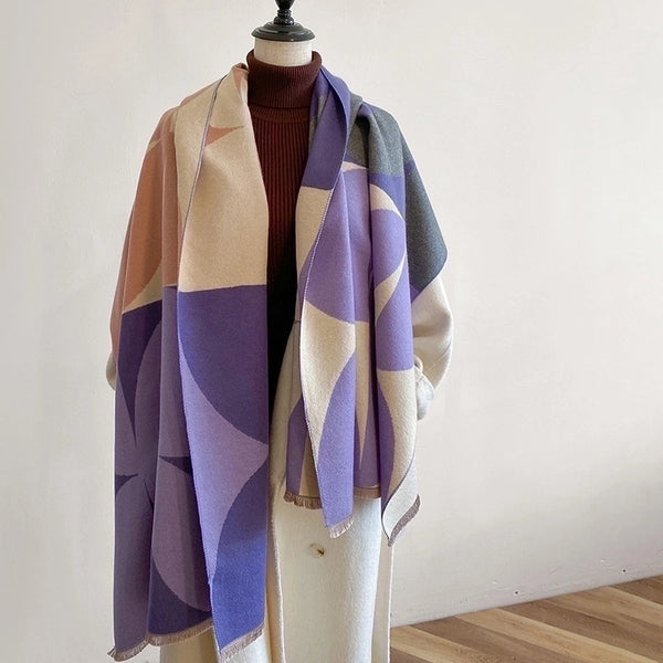 Women's Minimalist Classic Style Color Block Imitation Cashmere Printing Scarf