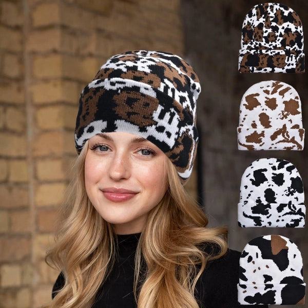 Women's Minimalist Classic Style Color Block Printing Eaveless Wool Cap