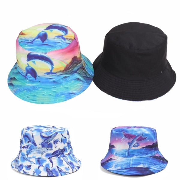 Women's Minimalist Classic Style Color Block Printing Flat Eaves Bucket Hat