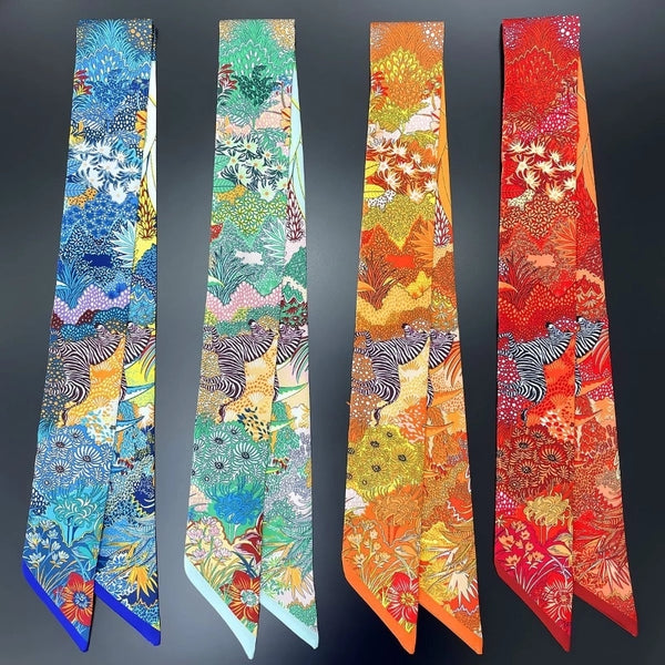 Women's Minimalist Classic Style Color Block Satin Printing Silk Scarf