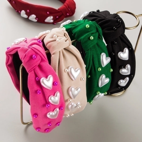 Women's Simple Style Classic Style Heart Shape Cloth Inlay Pearl Hair Band