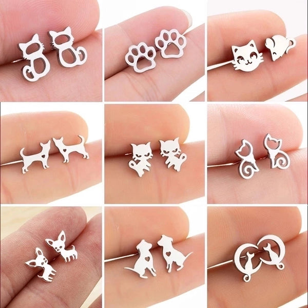 Minimalist Dog Cat Plating 304 Stainless Steel Stainless Steel Earrings