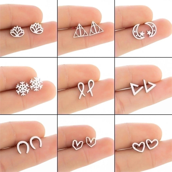 Women's Simple Style Geometric Stainless Steel No Inlaid Ear Studs Stainless Steel Earrings