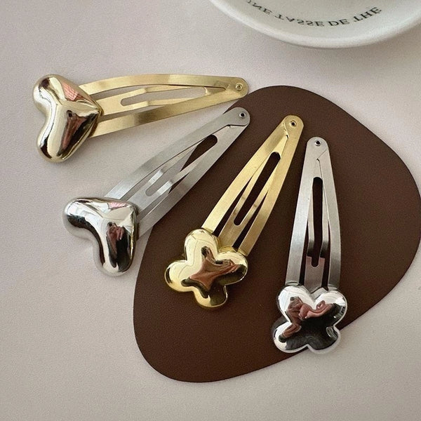 Women's Simple Style Heart Shape Flower Metal Hair Clip