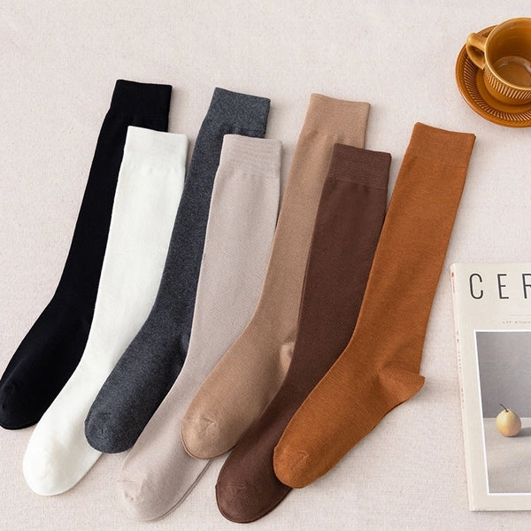 Women's Simple Style Solid Color Cotton Over The Knee Socks A Pair