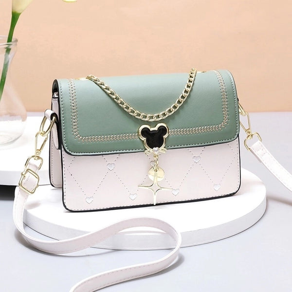 Women's Small Bag Pu Leather Color Block Fashion Square Zipper Crossbody Bag