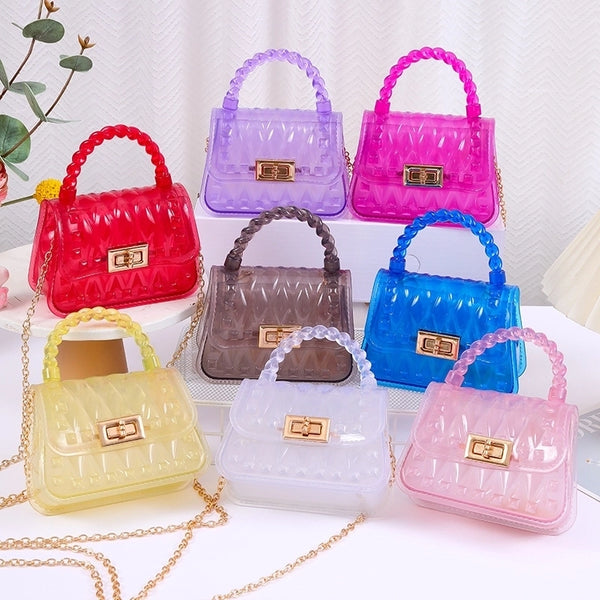 Women's Small PVC Solid Color Streetwear Square Lock Clasp Crossbody Bag