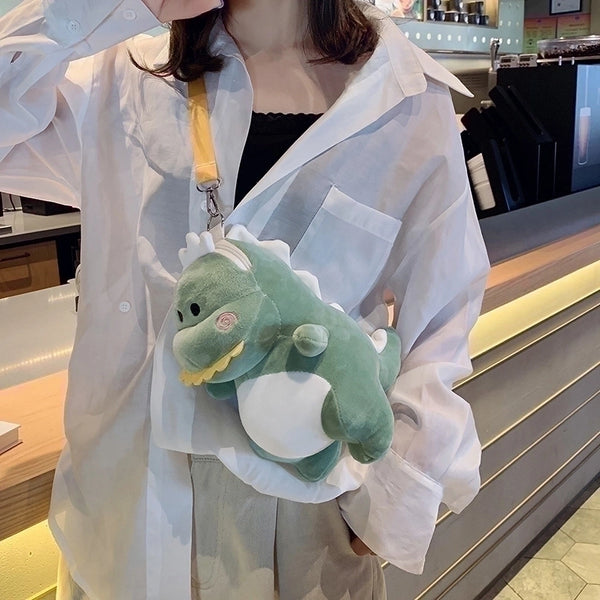 Women's Small Plush Dinosaur Cute Zipper Shoulder Bag Phone Wallets Crossbody Bag