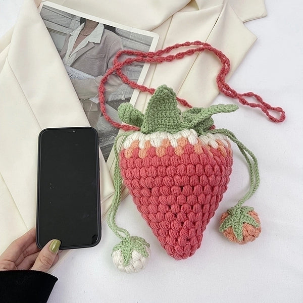 Women's Small Polyester Fruit Strawberry Cute Round String Crossbody Bag