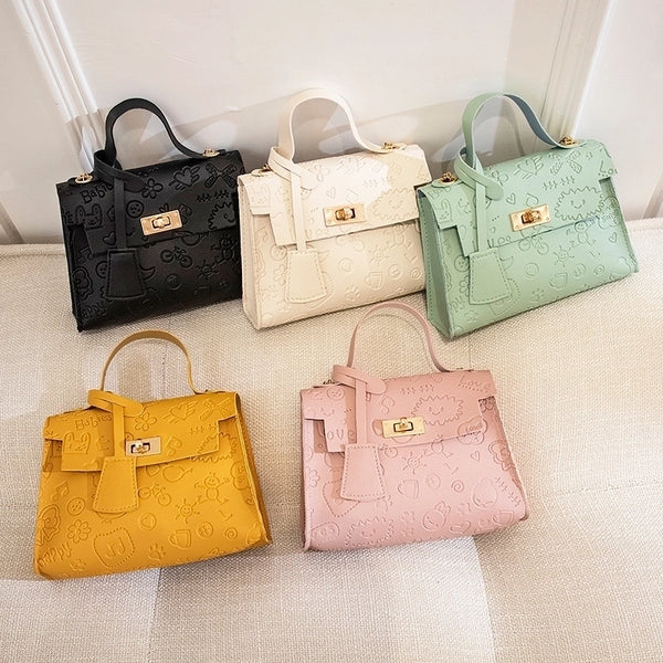 Women's Small Pu Leather Cartoon Cute Square Lock Clasp Crossbody Bag