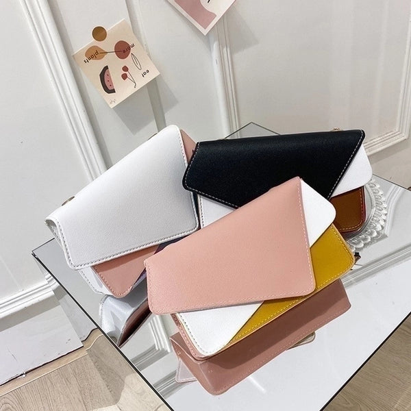 Women's Small Pu Leather Color Block Fashion Square Flip Cover Crossbody Bag