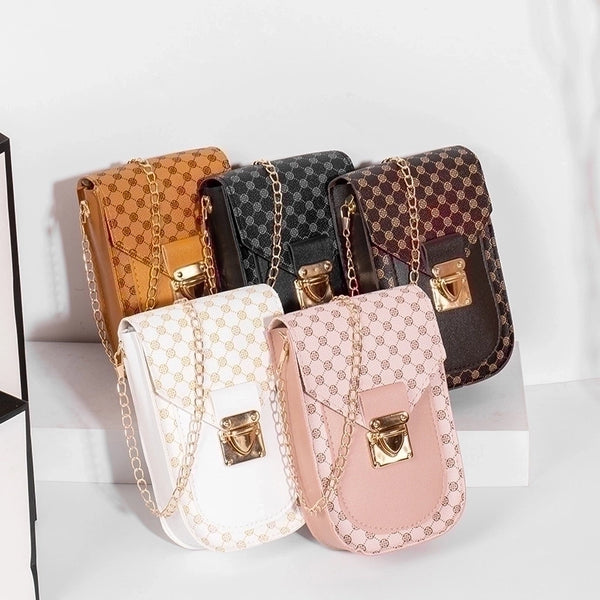 Women's Small Pu Leather Color Block Fashion Square Lock Clasp Crossbody Bag Chain Bag