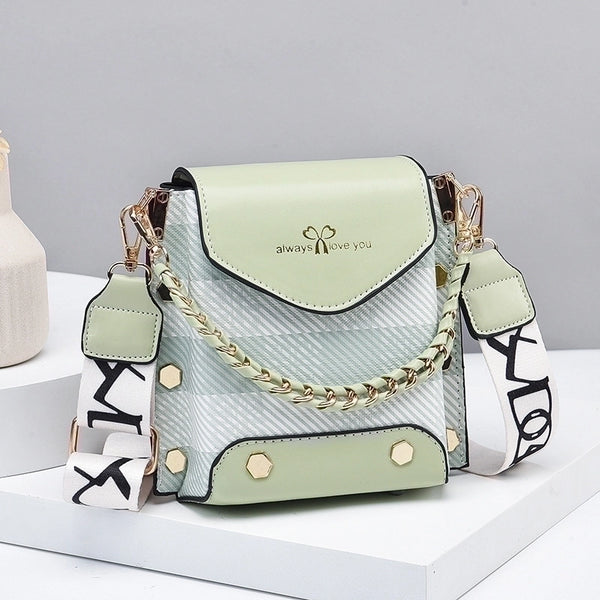 Women's Small Pu Leather Color Block Lattice Streetwear Square Magnetic Buckle Crossbody Bag