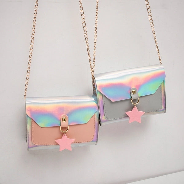 Women's Small Pu Leather Colorful Star Elegant Streetwear Square Flip Cover Shoulder Bag Crossbody Bag Square Bag