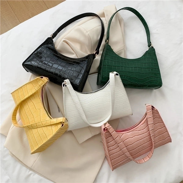 Women's Small Pu Leather Crocodile Fashion Square Zipper Underarm Bag